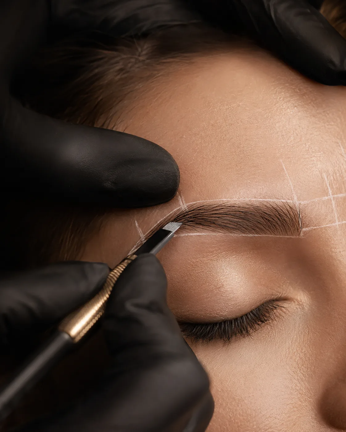 Microblading kalemiyle doğal görünümlü kalıcı kaş tasarımı uygulaması